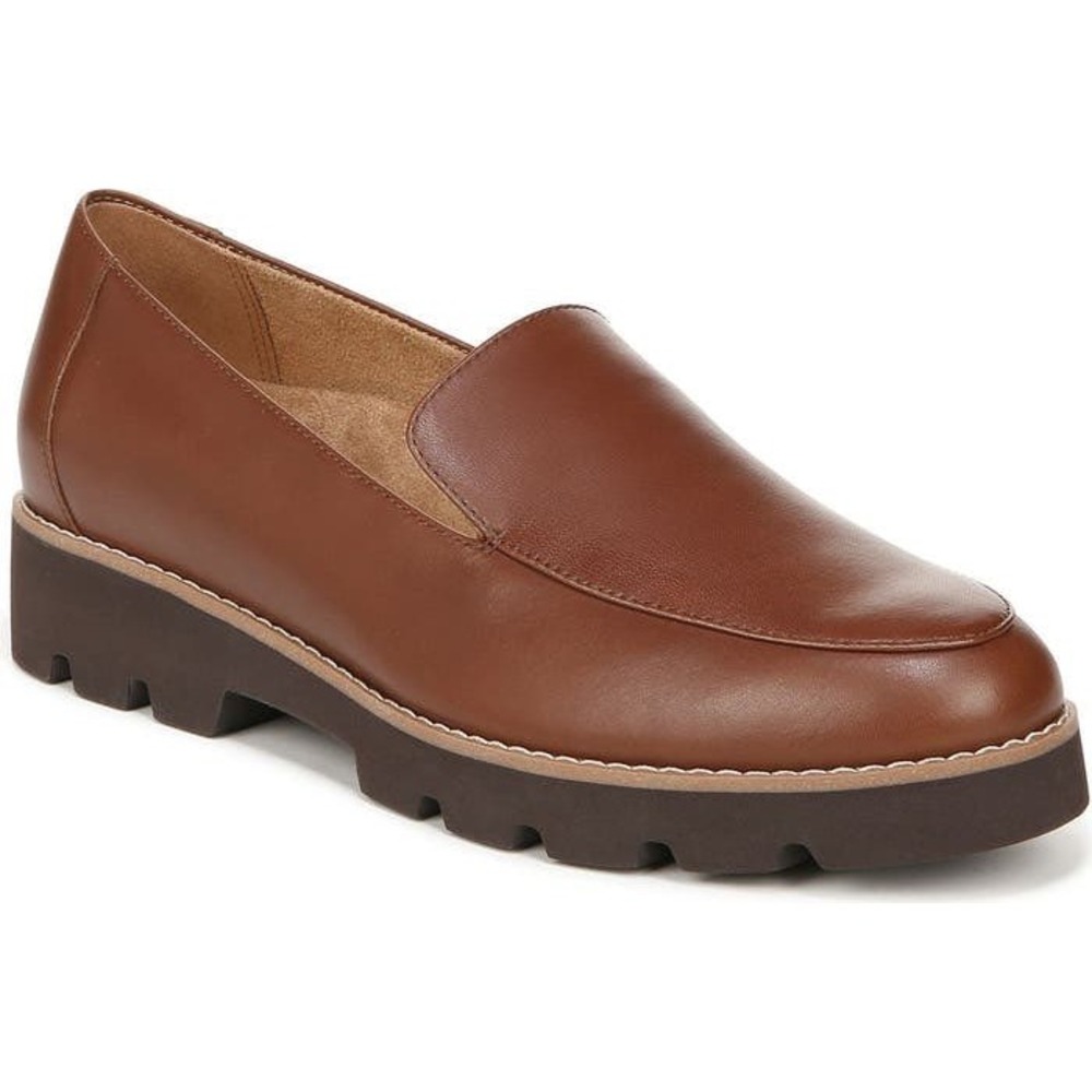 Vionic Kensley Tan Leather‎ Lug Sole Platform Loafers Brown Womens Shoes